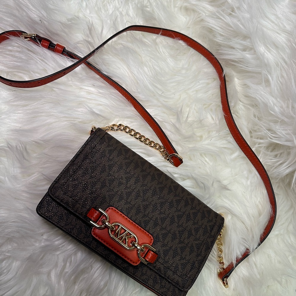 Michael kors heather signature logo semi lux small crossbody bag orange